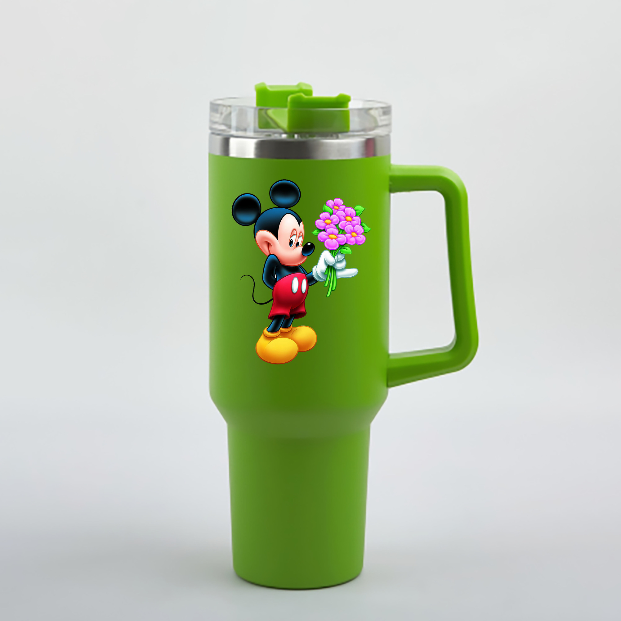 （画像用） ミッキーマウス Mickey Mouse 1200mL車用タンブラー - クリスタルステッカー（プラスチックストロー付き）